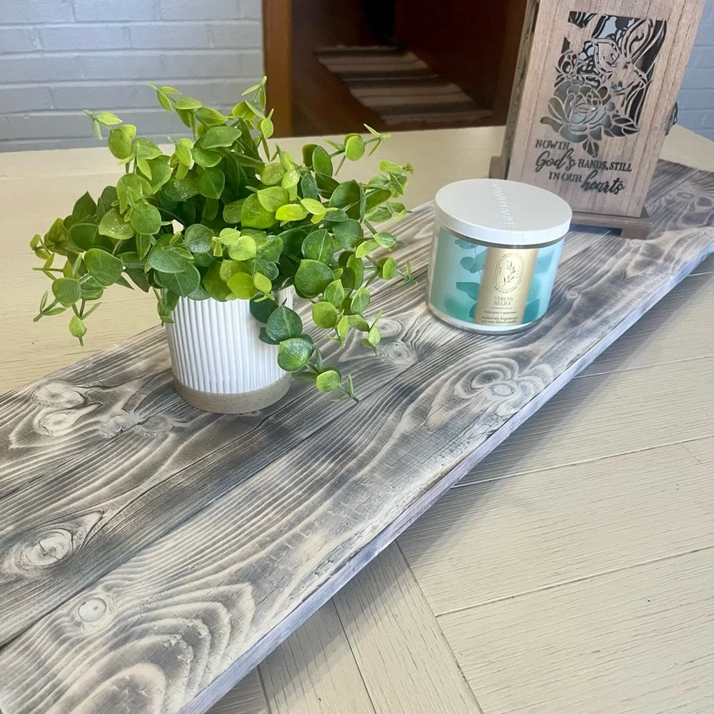 Rustic Wooden Plank Tray-Farmhouse Style Hand flamed Whitewash Finish NEW